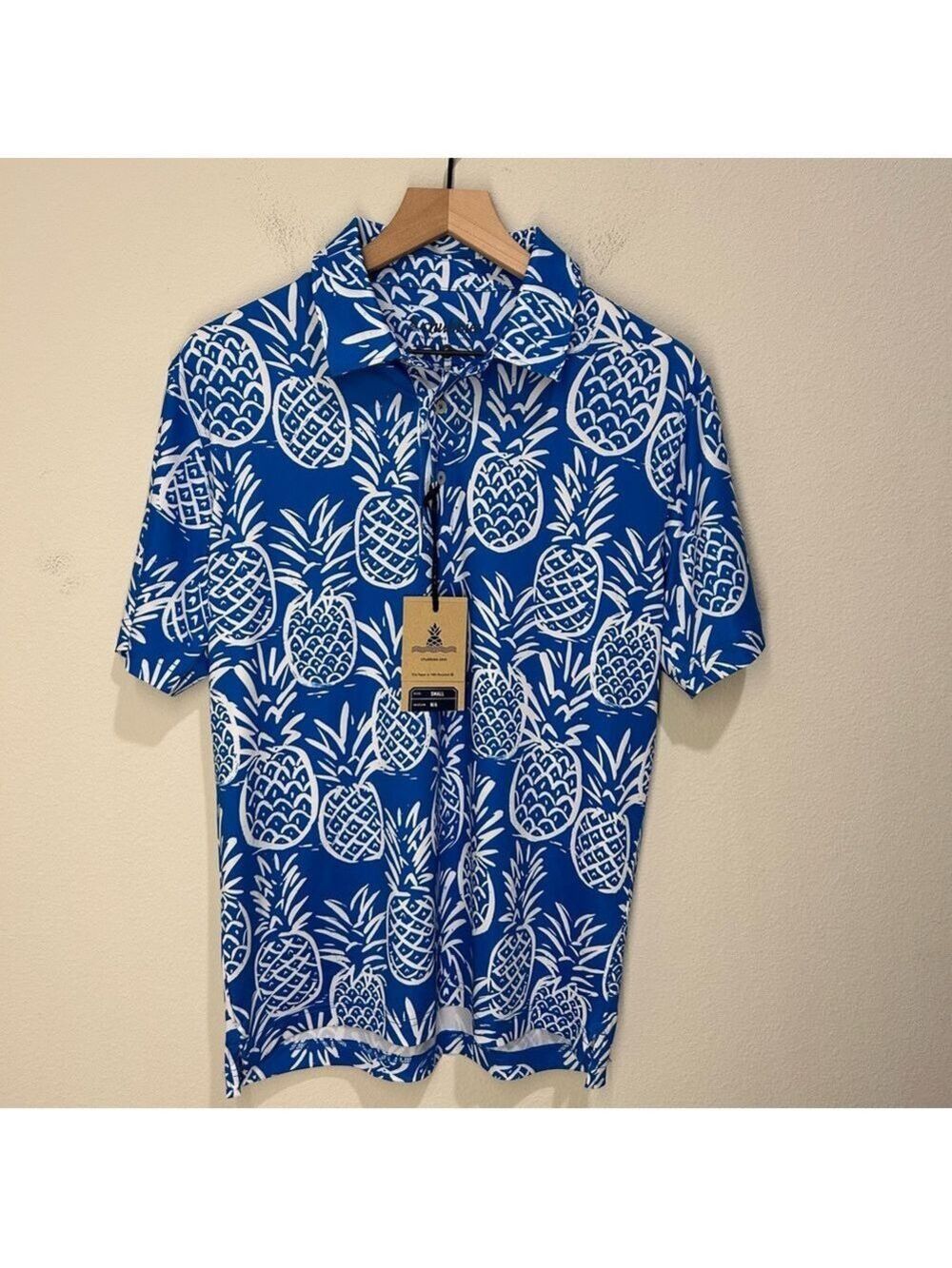 Chubbies Thigh Napple Polo Men’s Small – All-Over Pineapple Print – Stretch –NWT